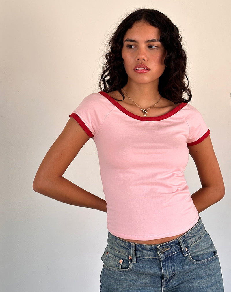 Image de Bitha Top en Ballet Pink avec Adrenaline Red Binding