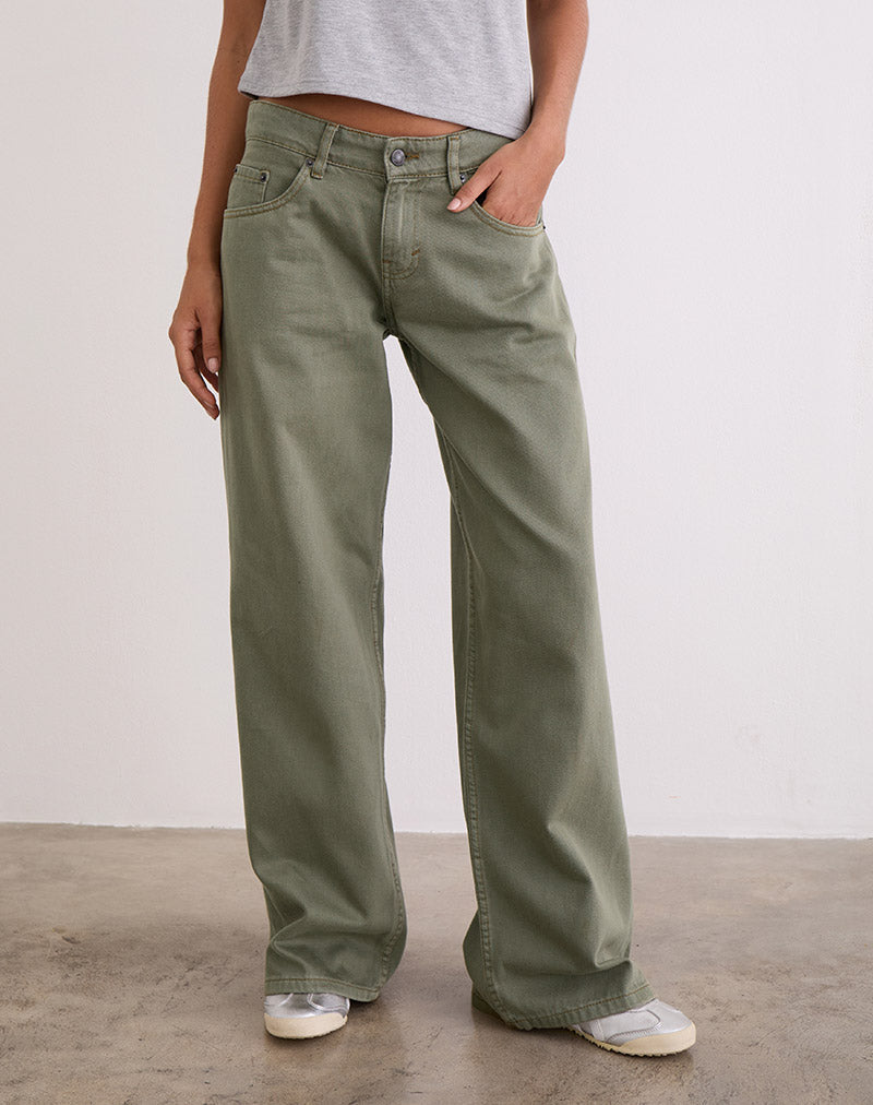 Image of Low Rise Roomy Jeans in Fern Green