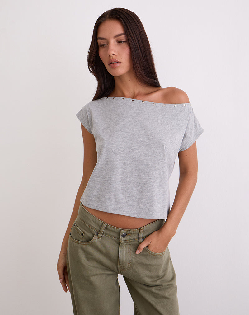 Image de Bizzy Top avec encolure cloutée en Grey Marl