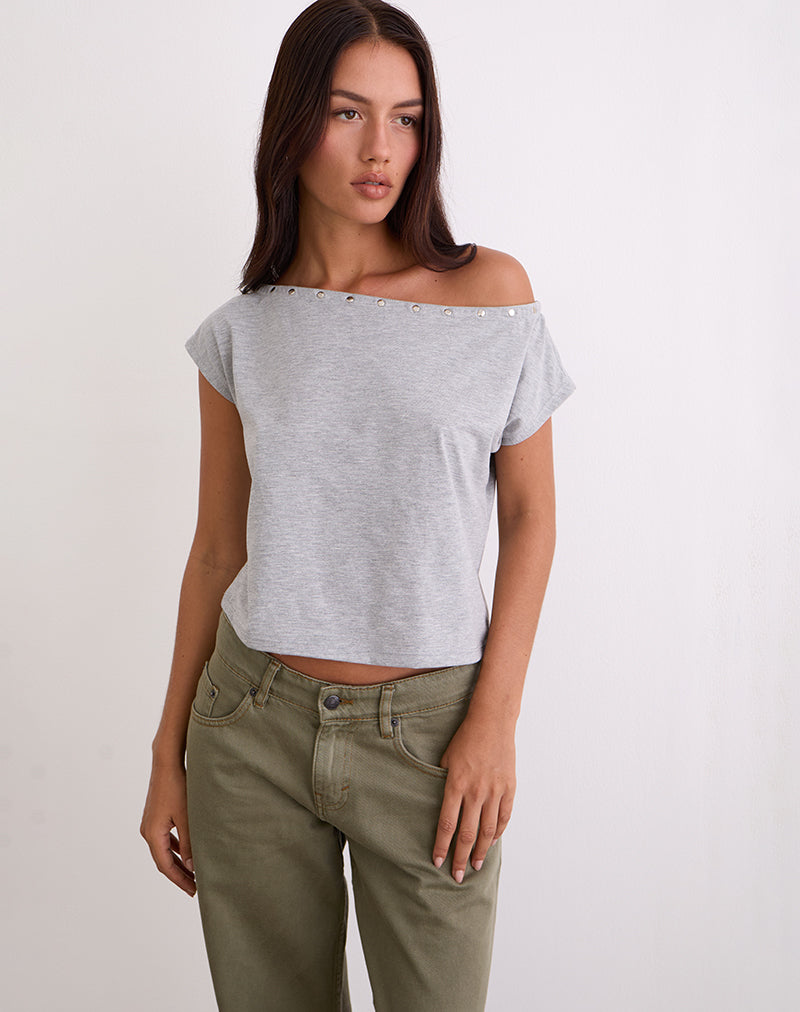 Image de Bizzy Top avec encolure cloutée en Grey Marl