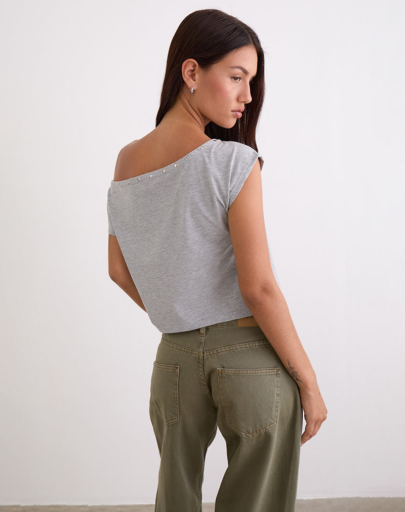 Image de Bizzy Top avec encolure cloutée en Grey Marl