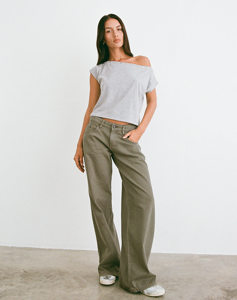Image de Bizzy Top avec encolure cloutée en Grey Marl