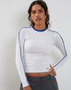 Image de Bonija Long Sleeve Top in White with Cobalt Binding