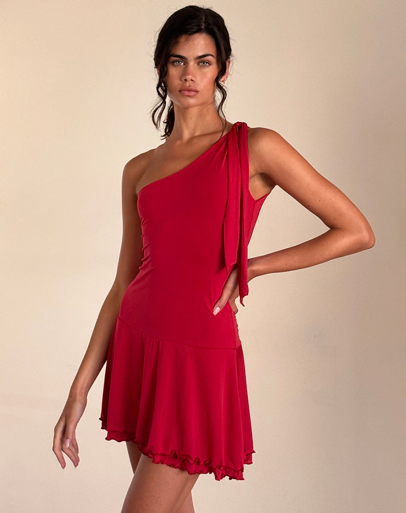 Image de Boone One Shoulder Mini Dress in Slinky Red