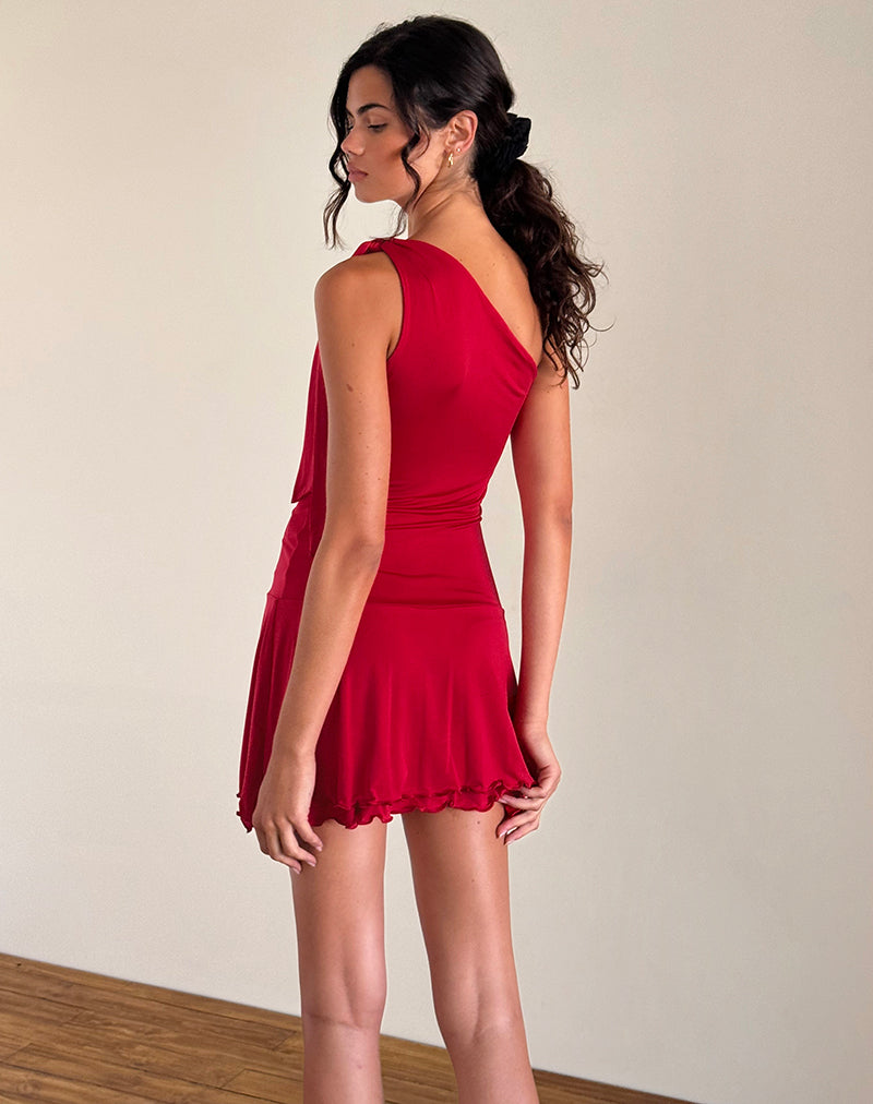 Image de Boone One Shoulder Mini Dress in Slinky Red