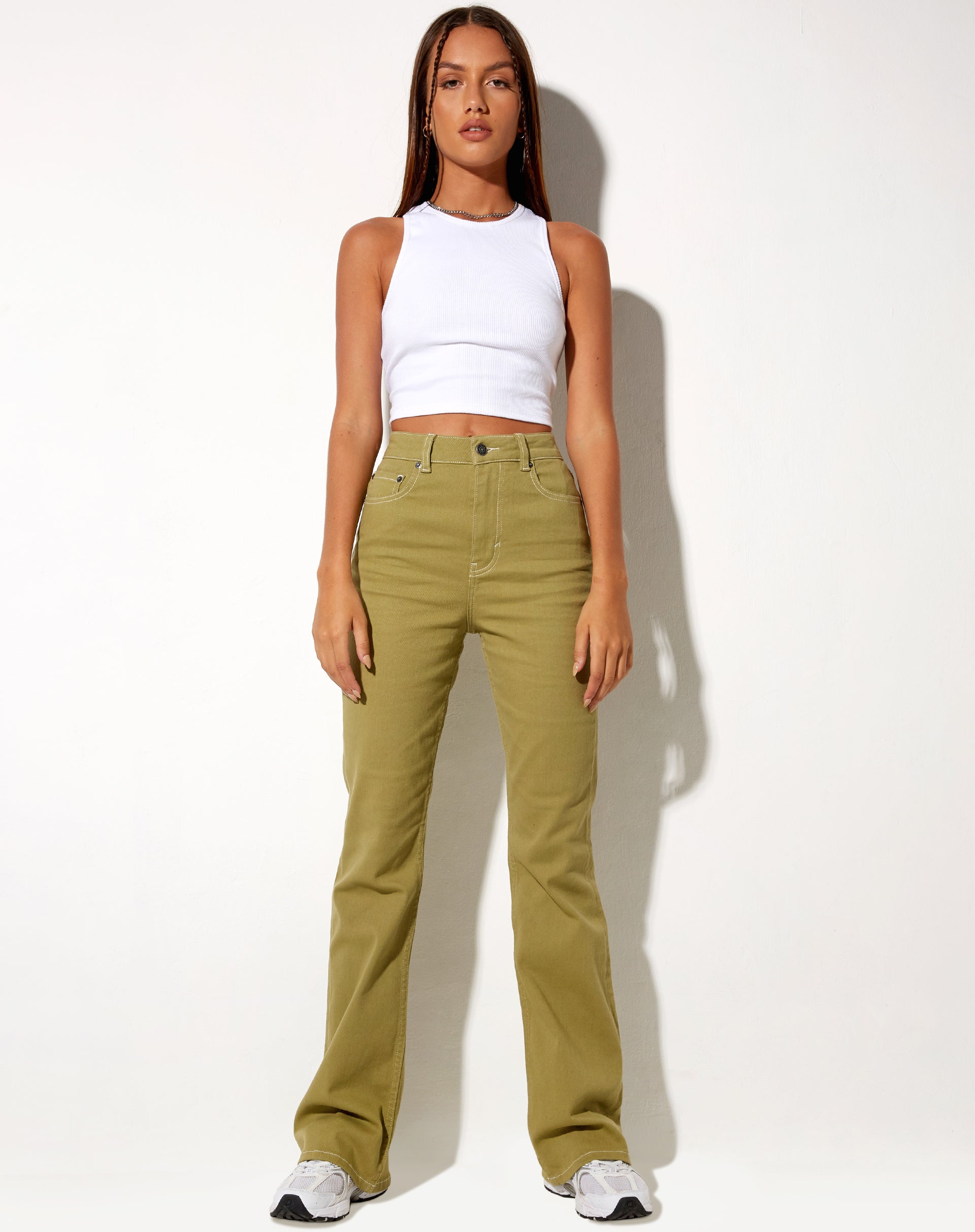 Image de Bootleg Jeans in Green Moss