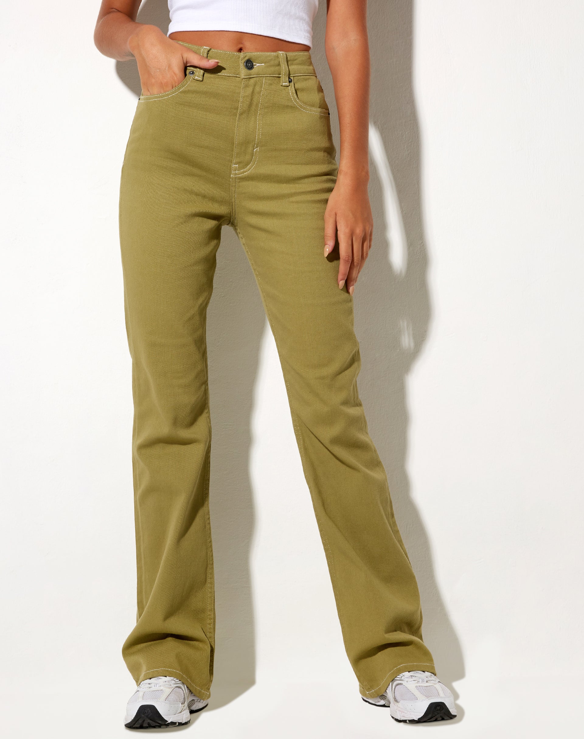 Image de Bootleg Jeans in Green Moss