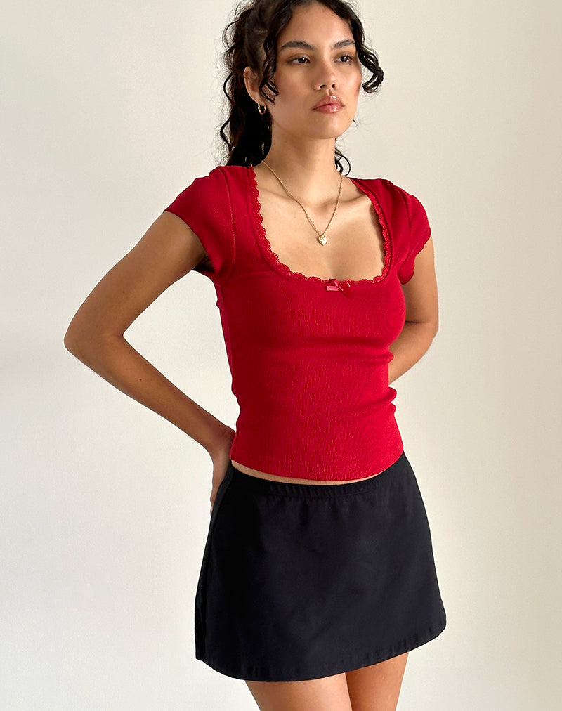 Image de Bovillo Cap Sleeve Top in Adrenaline Red