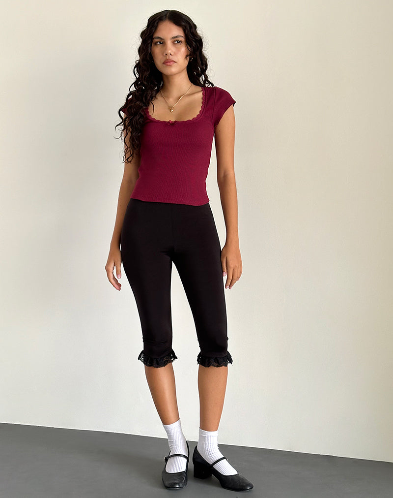 Image de Bovillo Cap Sleeve Top in Burgundy