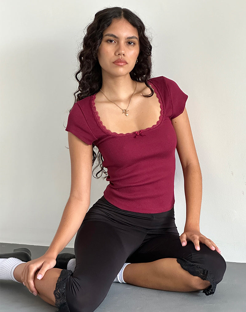 Image de Bovillo Cap Sleeve Top in Burgundy