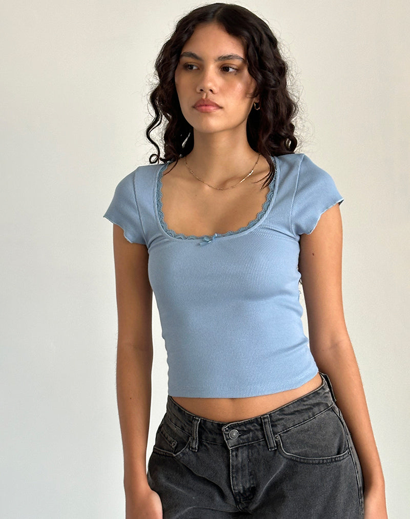 Image de Bovillo Cap Sleeve Top in Nantucket Blue