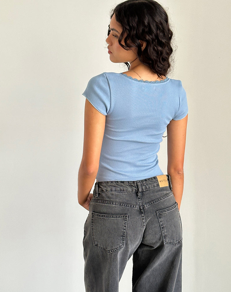 Image de Bovillo Cap Sleeve Top in Nantucket Blue