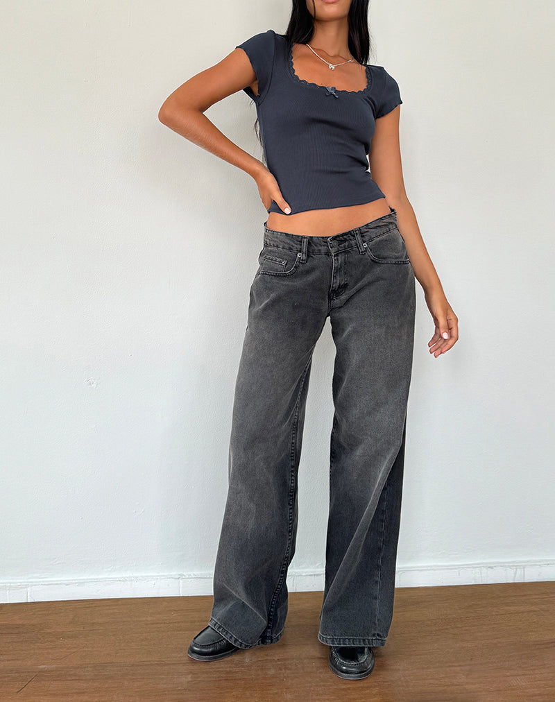 Image de Bovillo Cap Sleeve Top in Ocean Storm Ribbed Jersey
