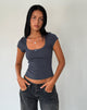 Image de Bovillo Cap Sleeve Top in Ocean Storm Ribbed Jersey