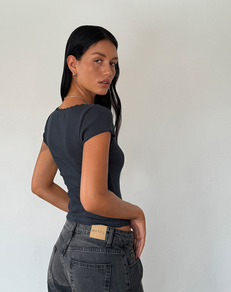 Image de Bovillo Cap Sleeve Top in Ocean Storm Ribbed Jersey