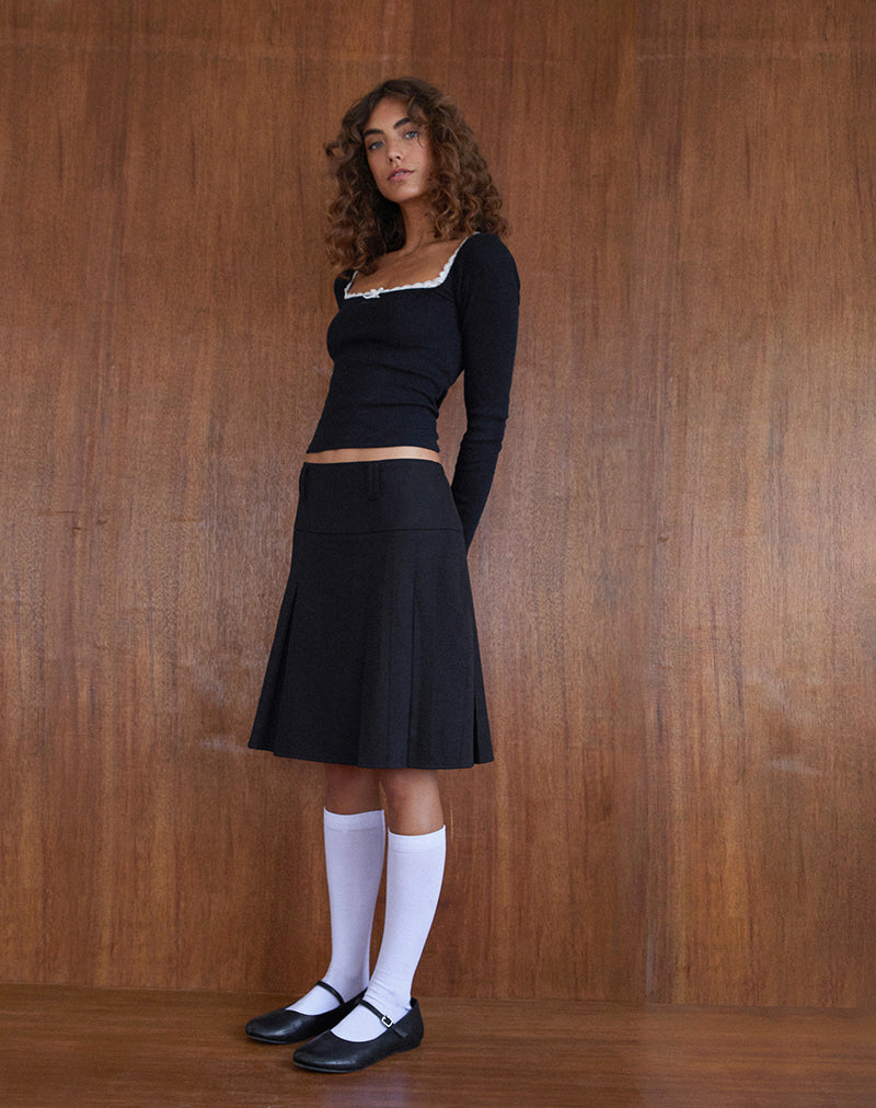 Image de Bovita Long Sleeve Top in Black with Off White Trim