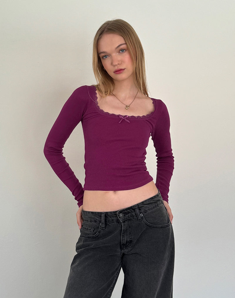 Image de Bovita Long Sleeve Ribbed Top in Berry
