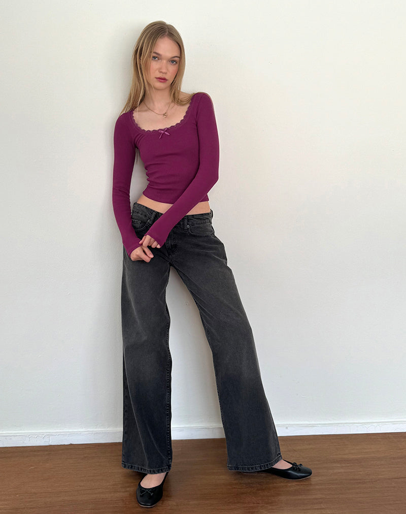 Image de Bovita Long Sleeve Ribbed Top in Berry