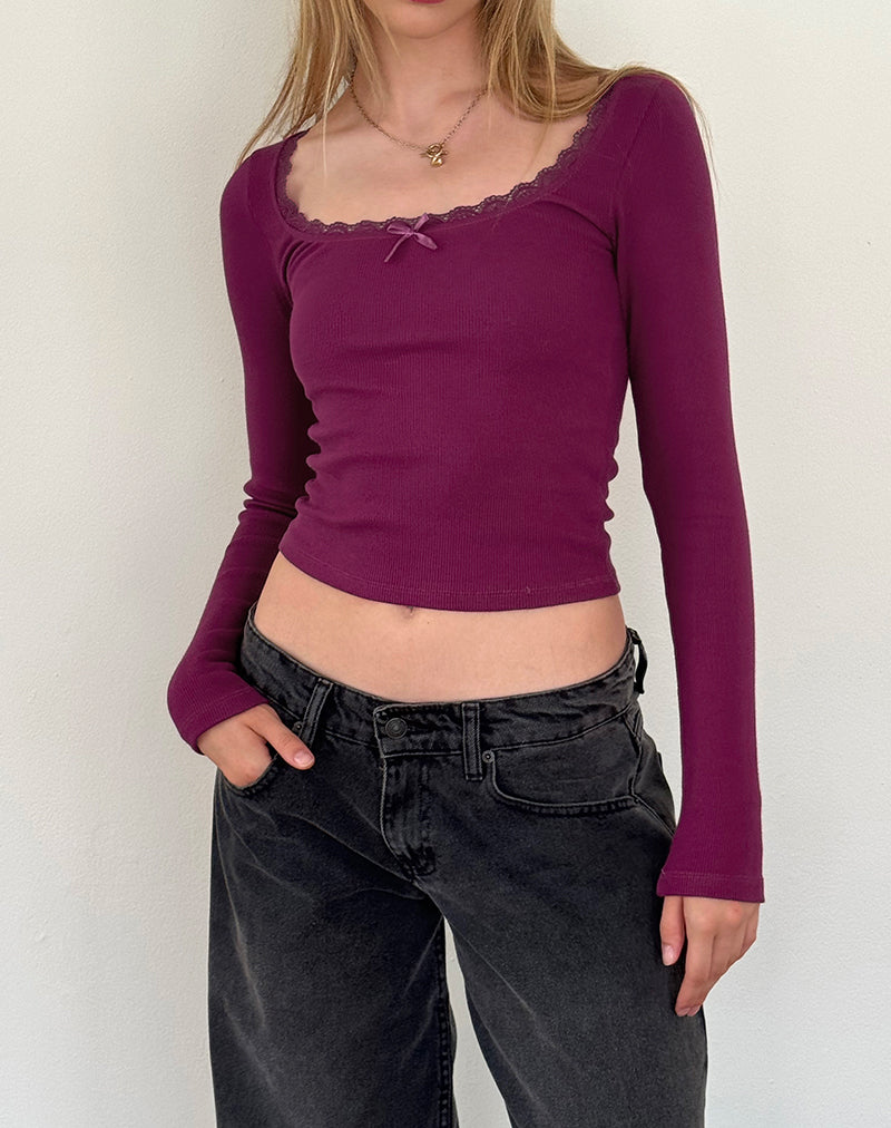 Image de Bovita Long Sleeve Ribbed Top in Berry