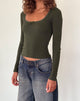 Image de Bovita Long Sleeve Ribbed Top in Olive