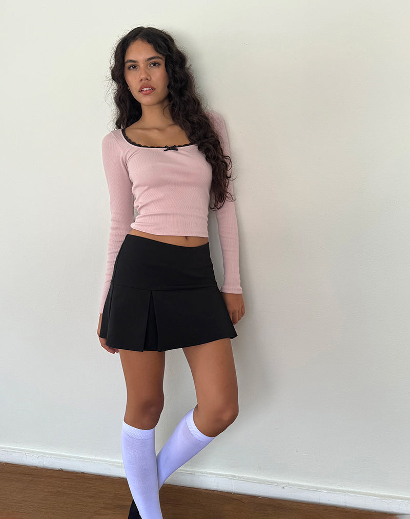 Image de Bovita Long Sleeve Ribbed Top in Pink Lady with Black Lace