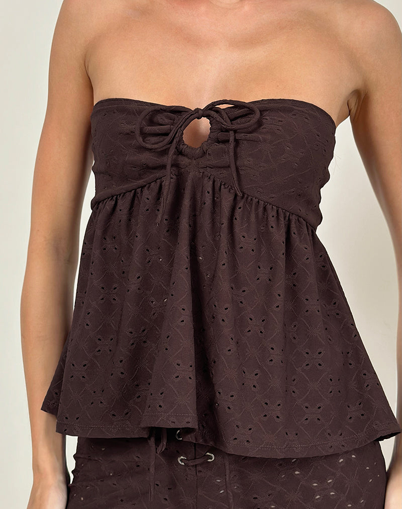 Top bandeau Boyd en broderie extensible marron