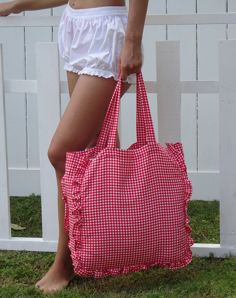 Sac fourre-tout à volants Brie en vichy rouge