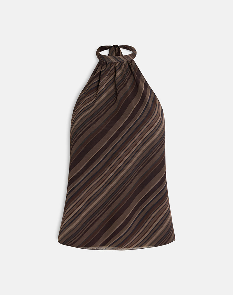 Image of Brielle Top in Chiffon Mix Brown Stripe