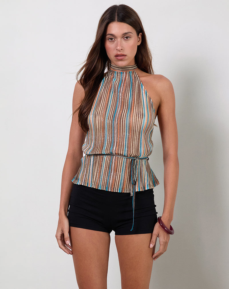 Image du top Brienne en bleu et marron Plisse Shimmer