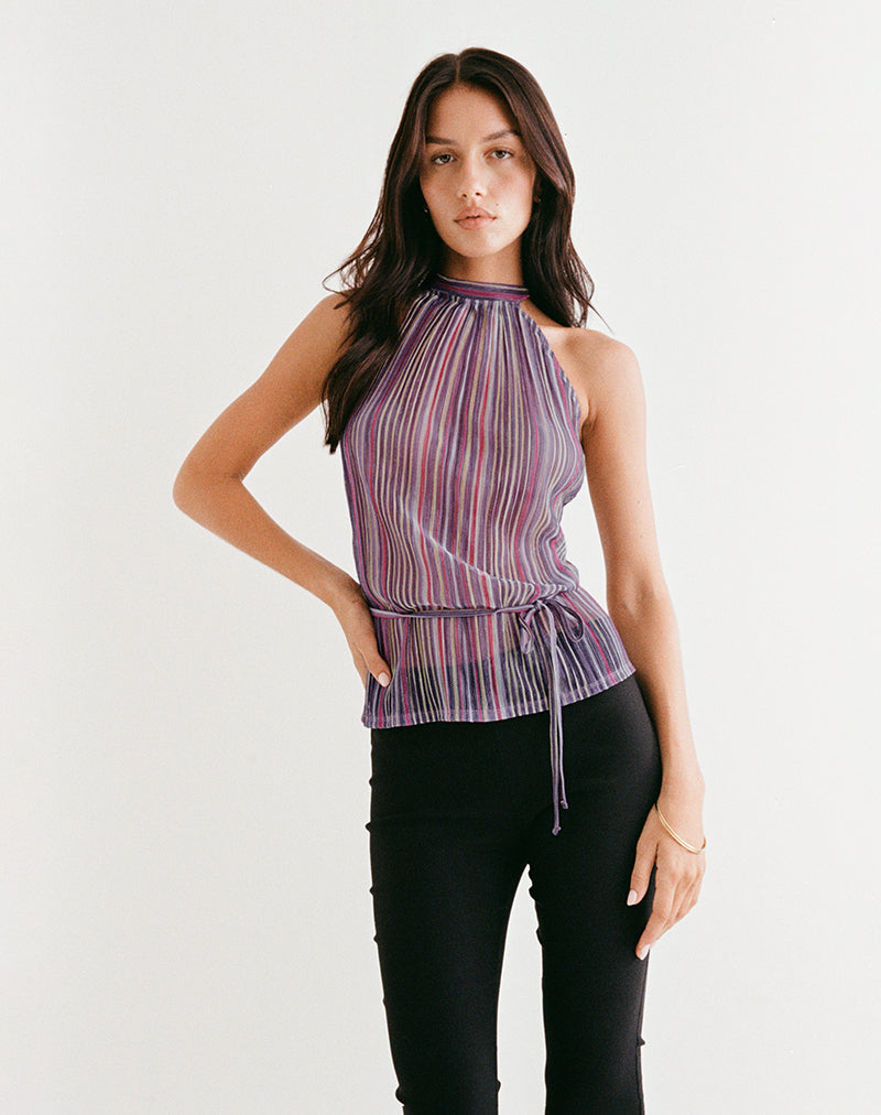 Image de Brienne Top in Shimmer Plisse Purple Pink
