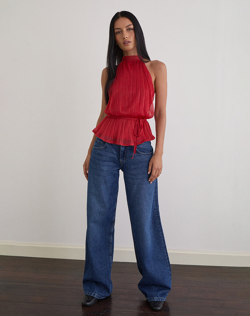 Image de Brienne Top in Shimmer Plisse Red