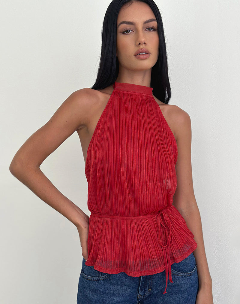 Image de Brienne Top in Shimmer Plisse Red