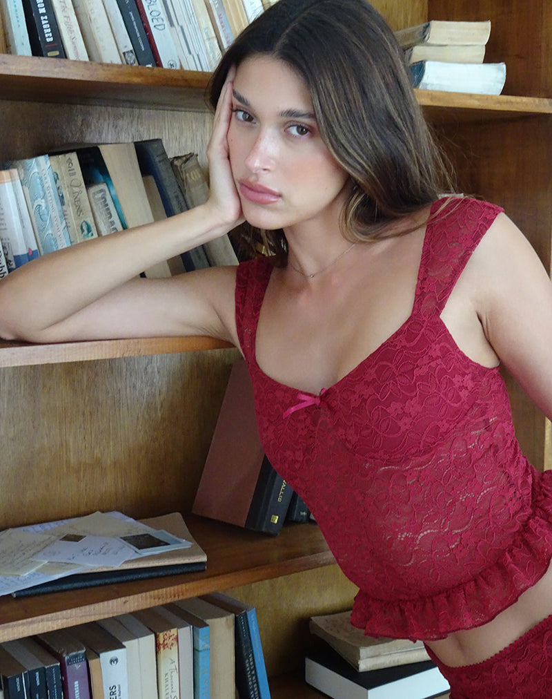Image de Brietta Cami Top in Deep Red Lace