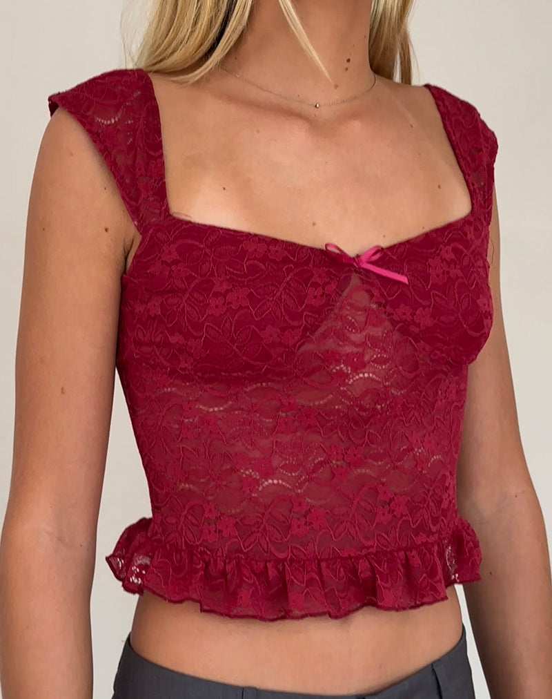 Image de Brietta Cami Top in Deep Red Lace