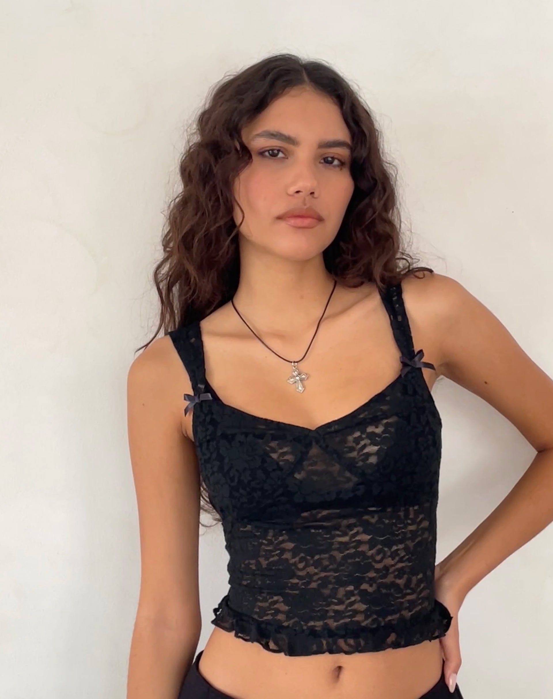 Image de Brietta Unlined Corset Top in Rose Lace Black