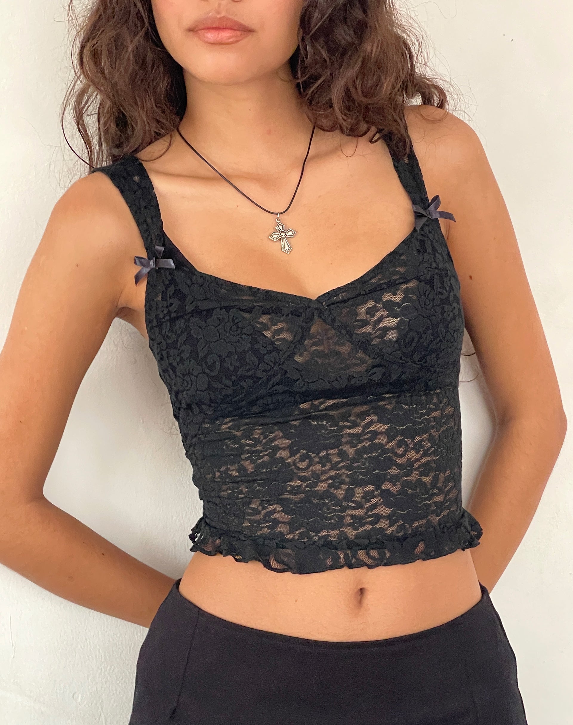 Image de Brietta Unlined Corset Top in Rose Lace Black