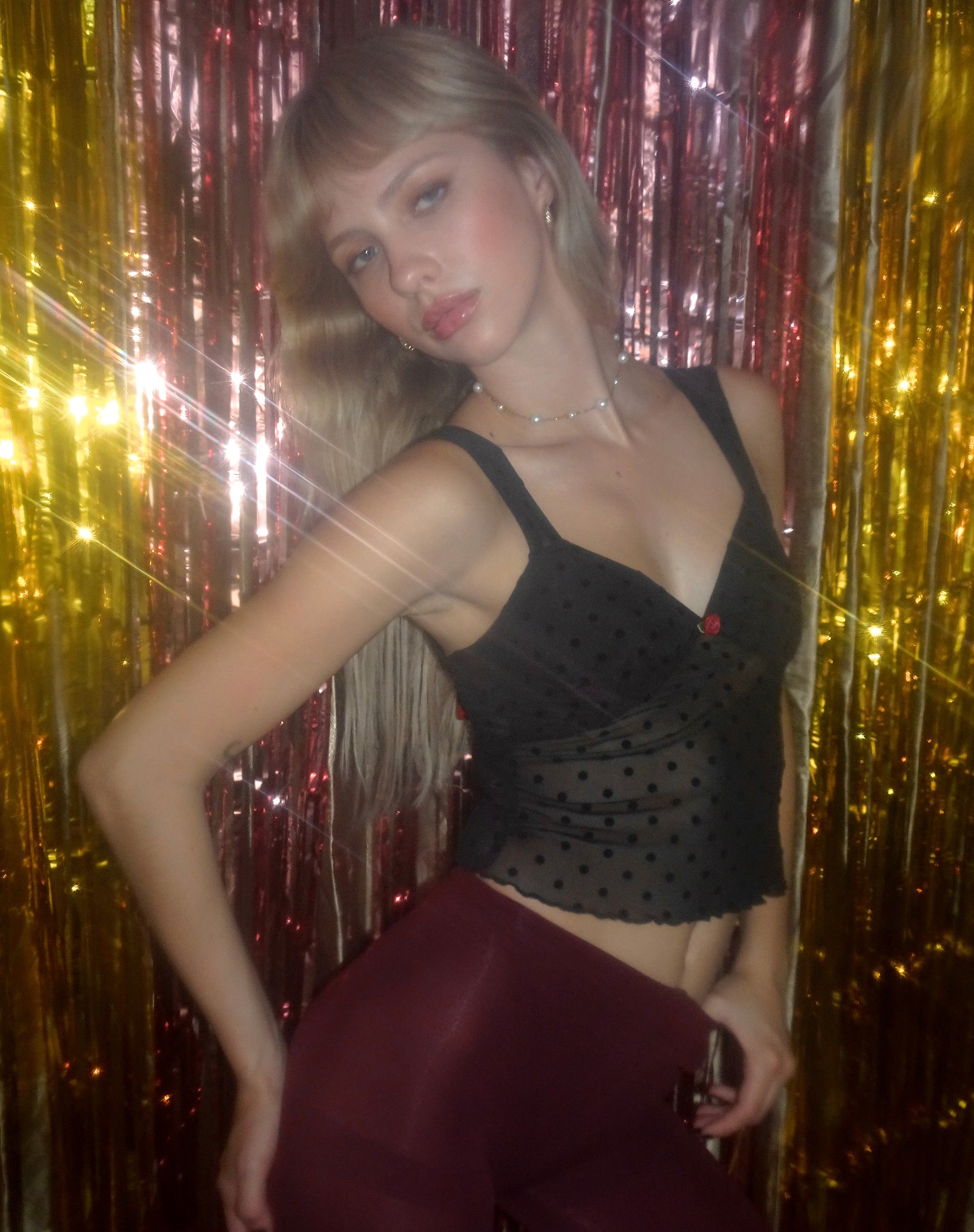 Image de Brietta Mesh Top in Polka Black Flock