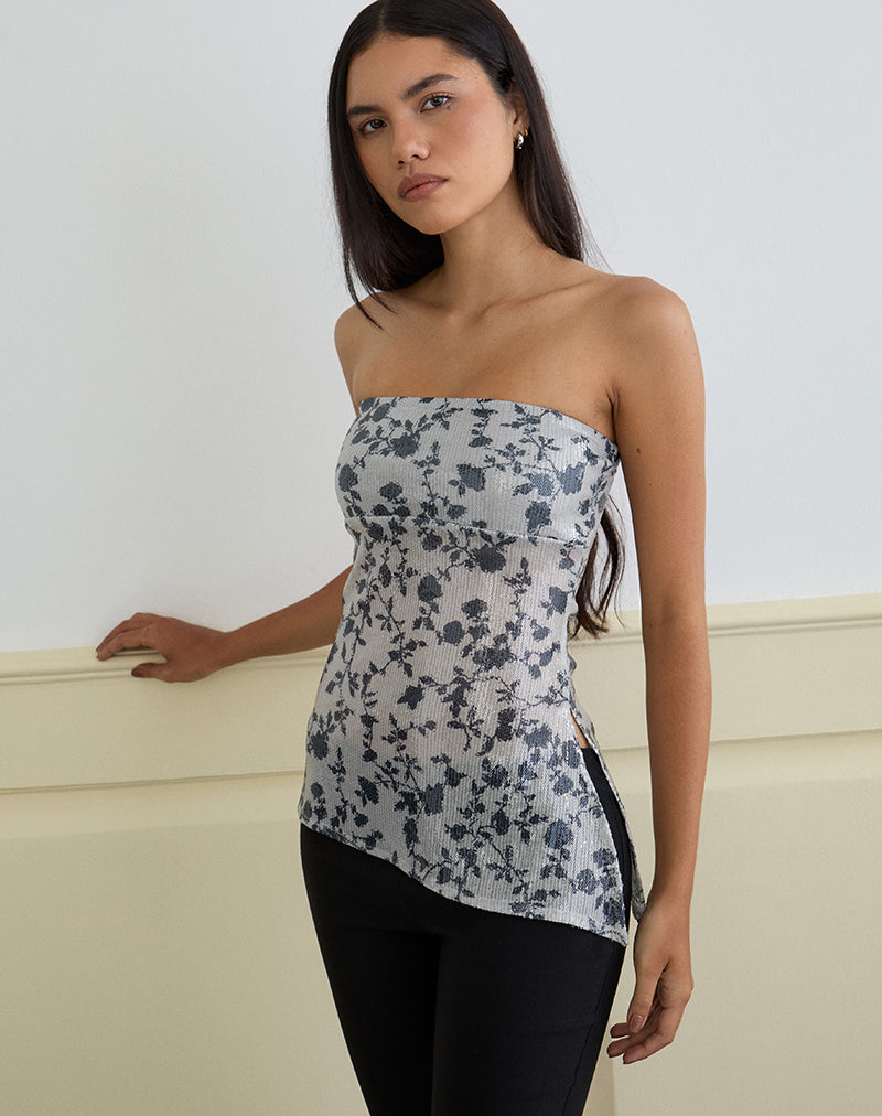 Image de Brilia Bandeau Top in Sequin Flower Grey
