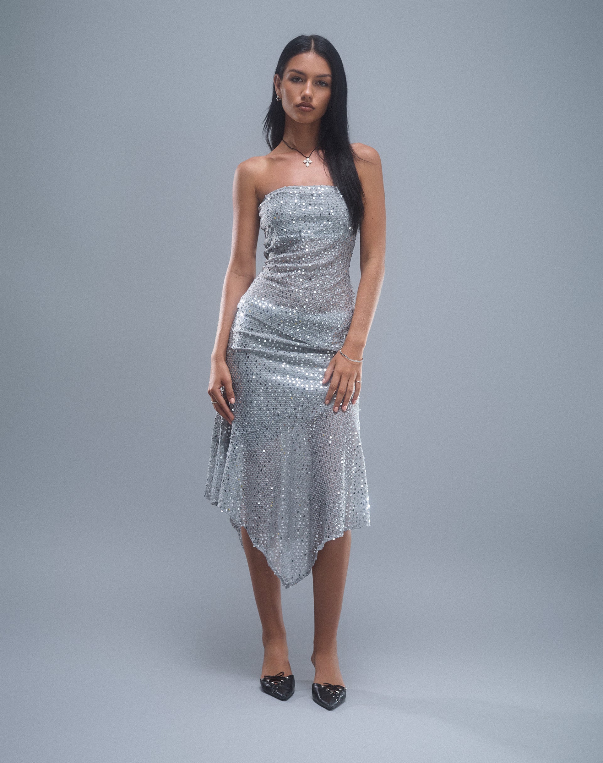 Image de Carita Midi Skirt in Sequin Knit Silver