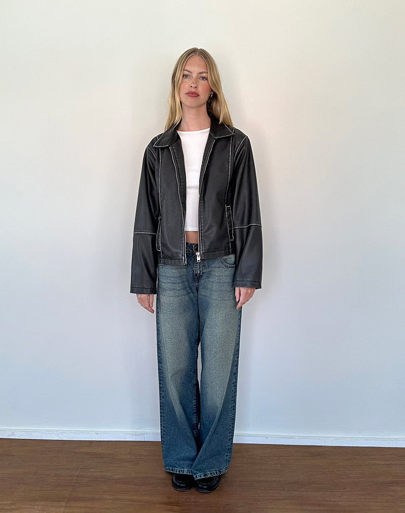 Image de la veste Brittany Distressed en PU noir
