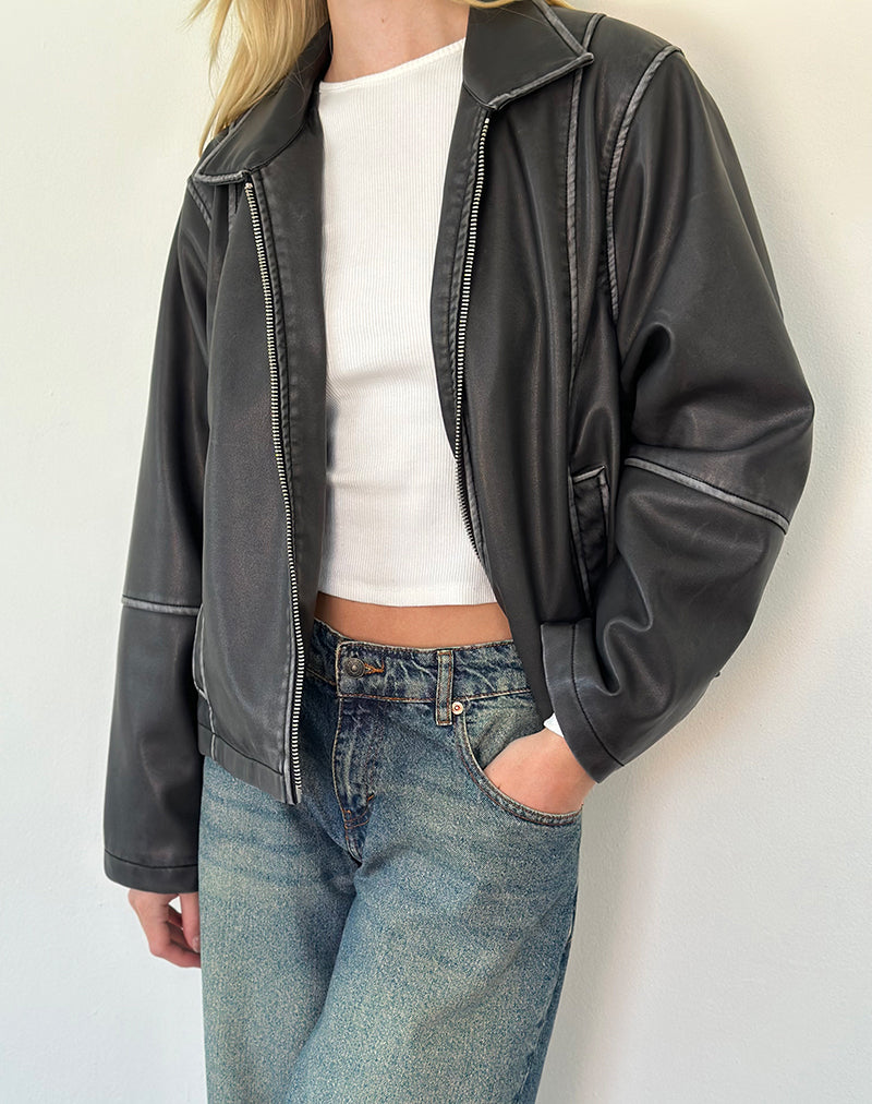 Veste Brittany Distressed en PU noir