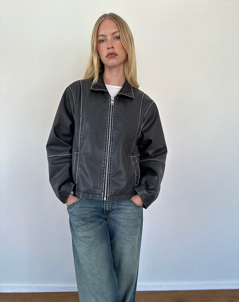 Veste Brittany Distressed en PU noir