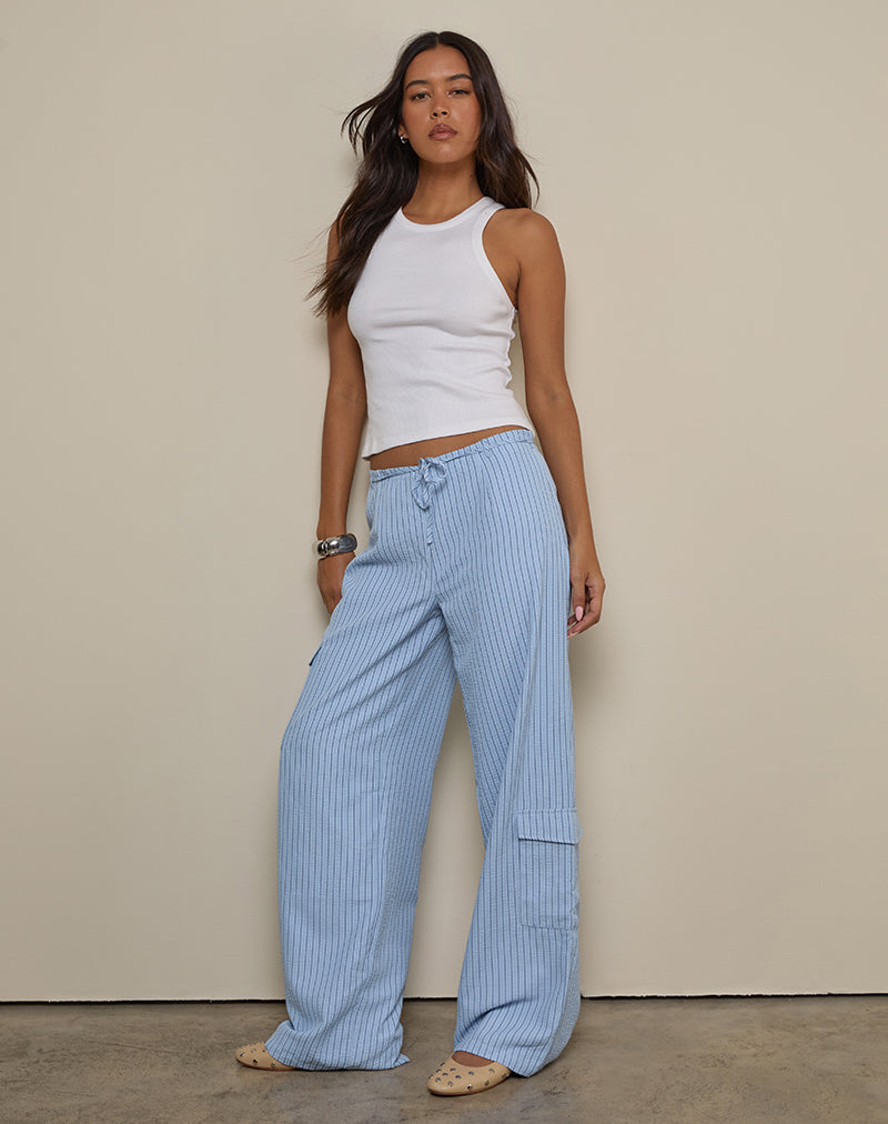 Pantalon cargo Bruna à rayures bleues