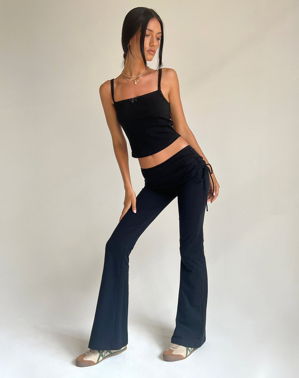 Pantalon évasé en jersey Jacie, noir