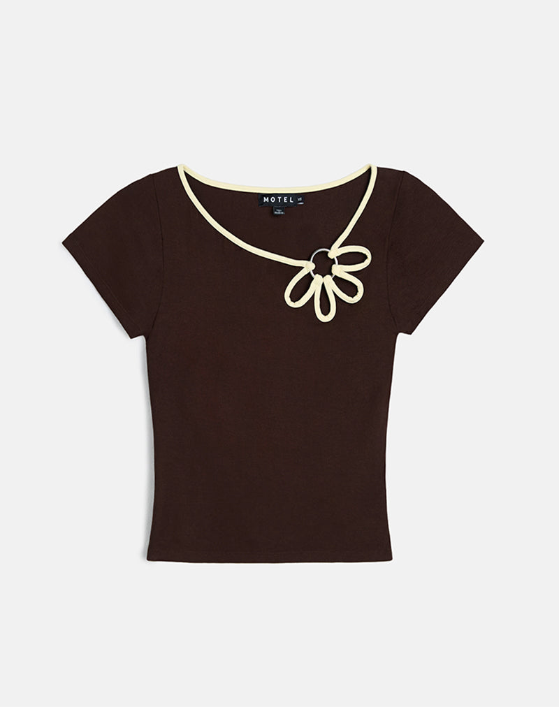 Bunga Flower Cut Out Top en chocolat amer avec reliure au citron