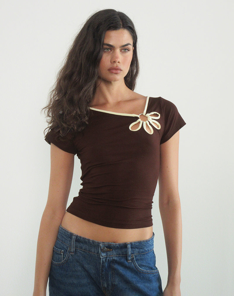 Image de Bunga Flower Cut Out Top en chocolat amer avec reliure au citron