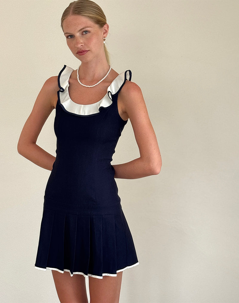 Busari - Mini robe à encolure volantée - Marine