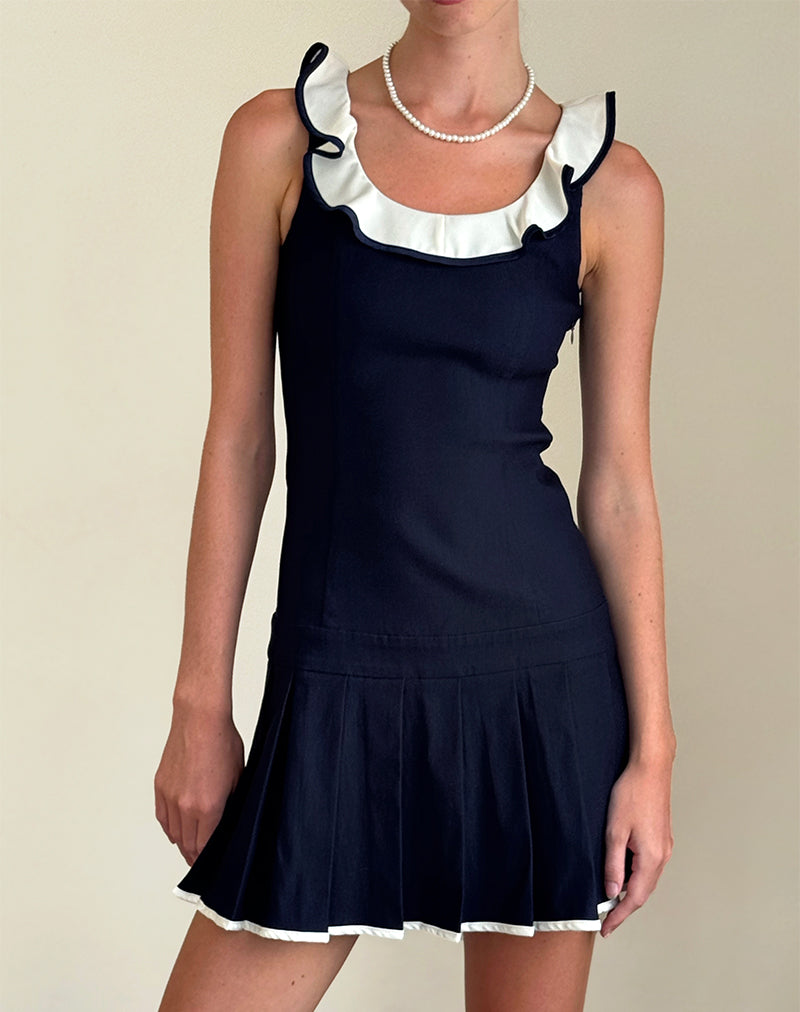 Busari - Mini robe à encolure volantée - Marine