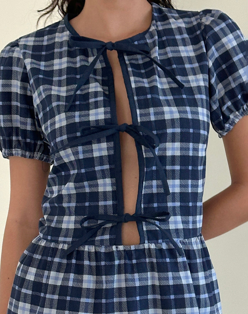 Image de Byan Tie Front Dress in Tartan Dark Blue