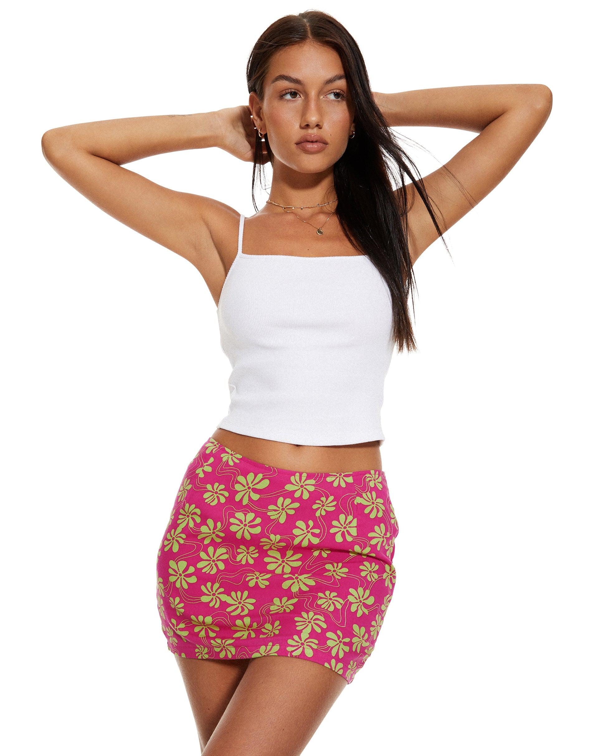 Image de MOTEL X BARBARA Minijupe Ima en floral de plage des années 90, rose vif